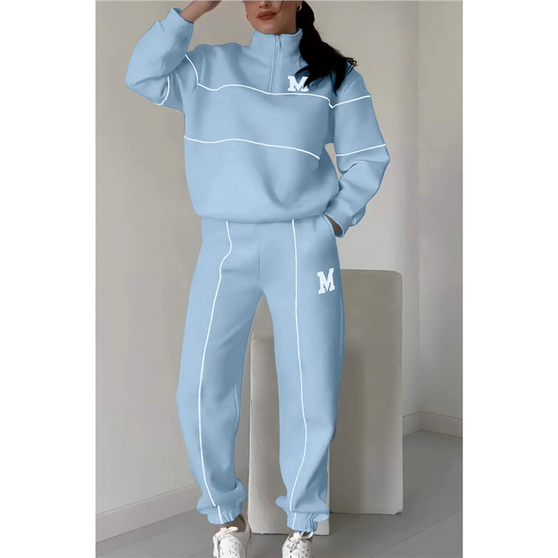 Letter Print Long-Sleeve Hoodie and Pants Two-Piece Casual Sports Set