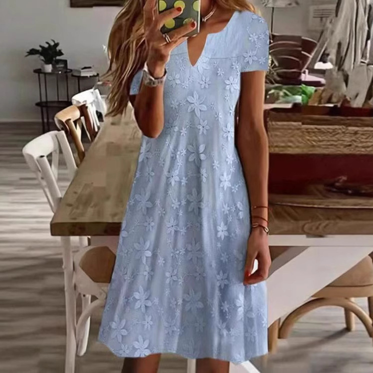 Elegant Solid V-Neck Short Sleeve Dress