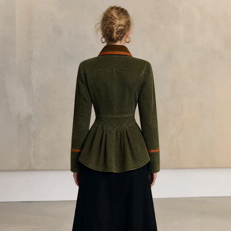 Olive Washed Ruffle Utility Jacket