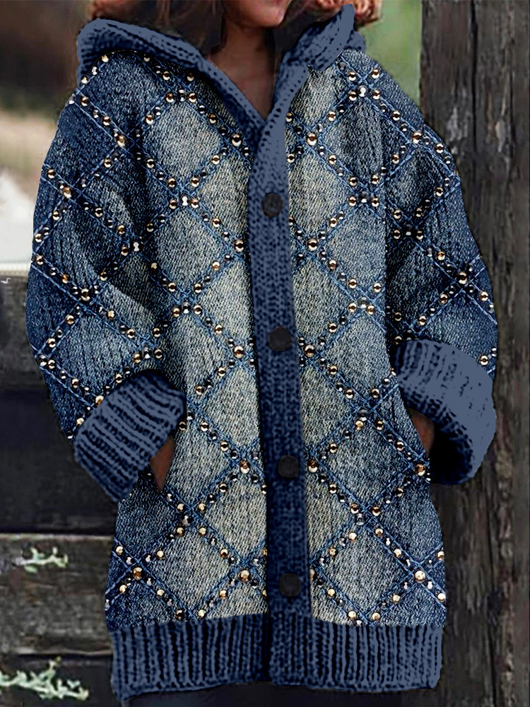 Women's Animal & Plant Print Hooded Button Cardigan