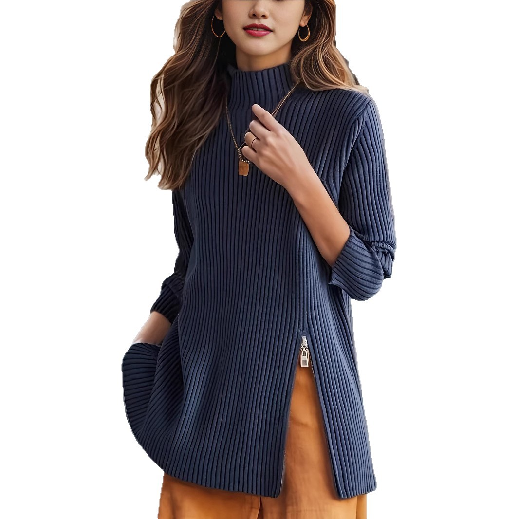 Women's Half-Turtleneck Loose Knit Sweater Top Mid-Length