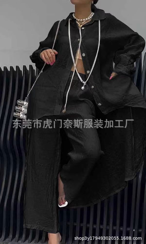 Women's Asymmetrical Hem Long Sleeve Top and Pants Set