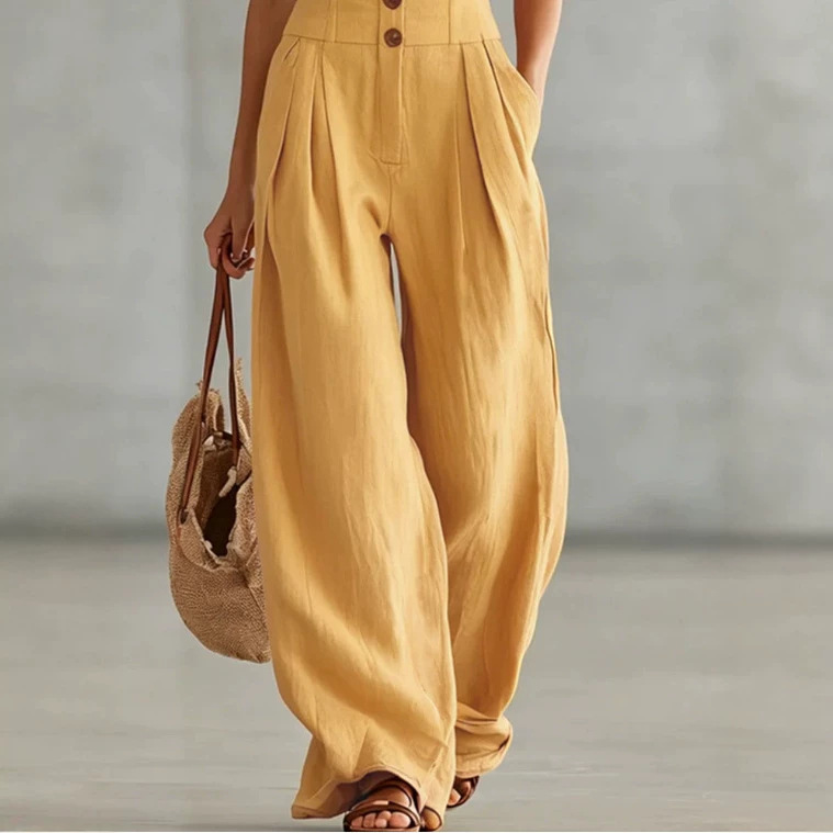 Women's Sleeveless Button-Front Wide-Leg Jumpsuit Solid Color Casual