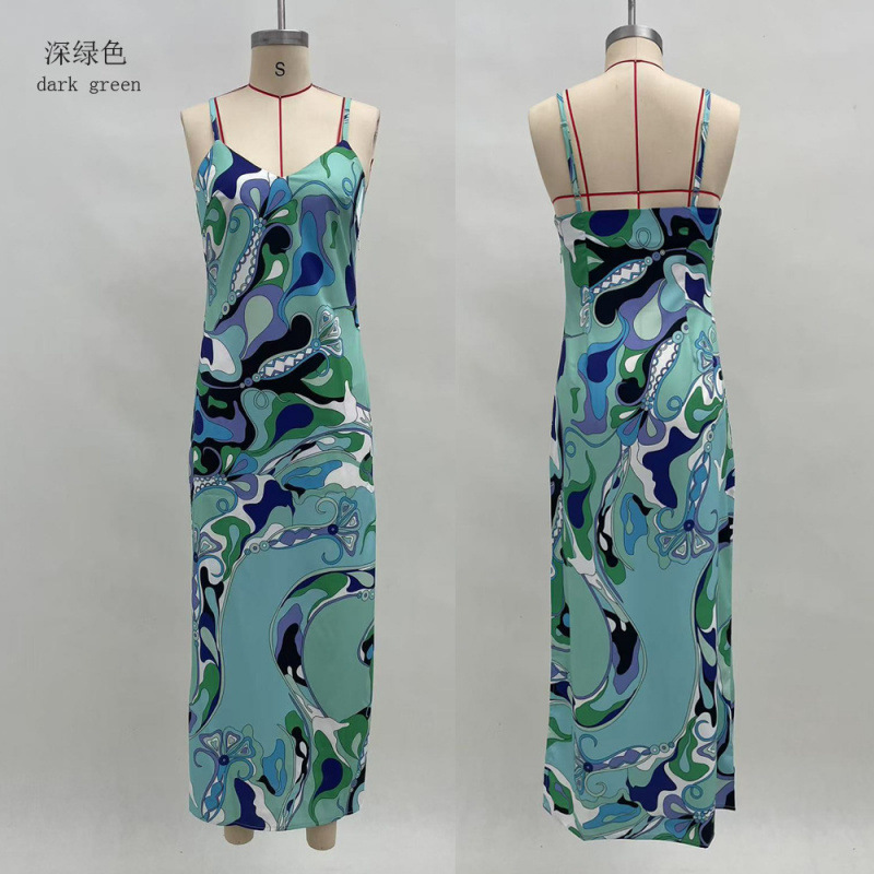 Women's Printed V-Neck Slit Cami Dress