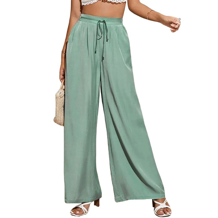 Women's High-Waist Wide-Leg Pants with Drawstring