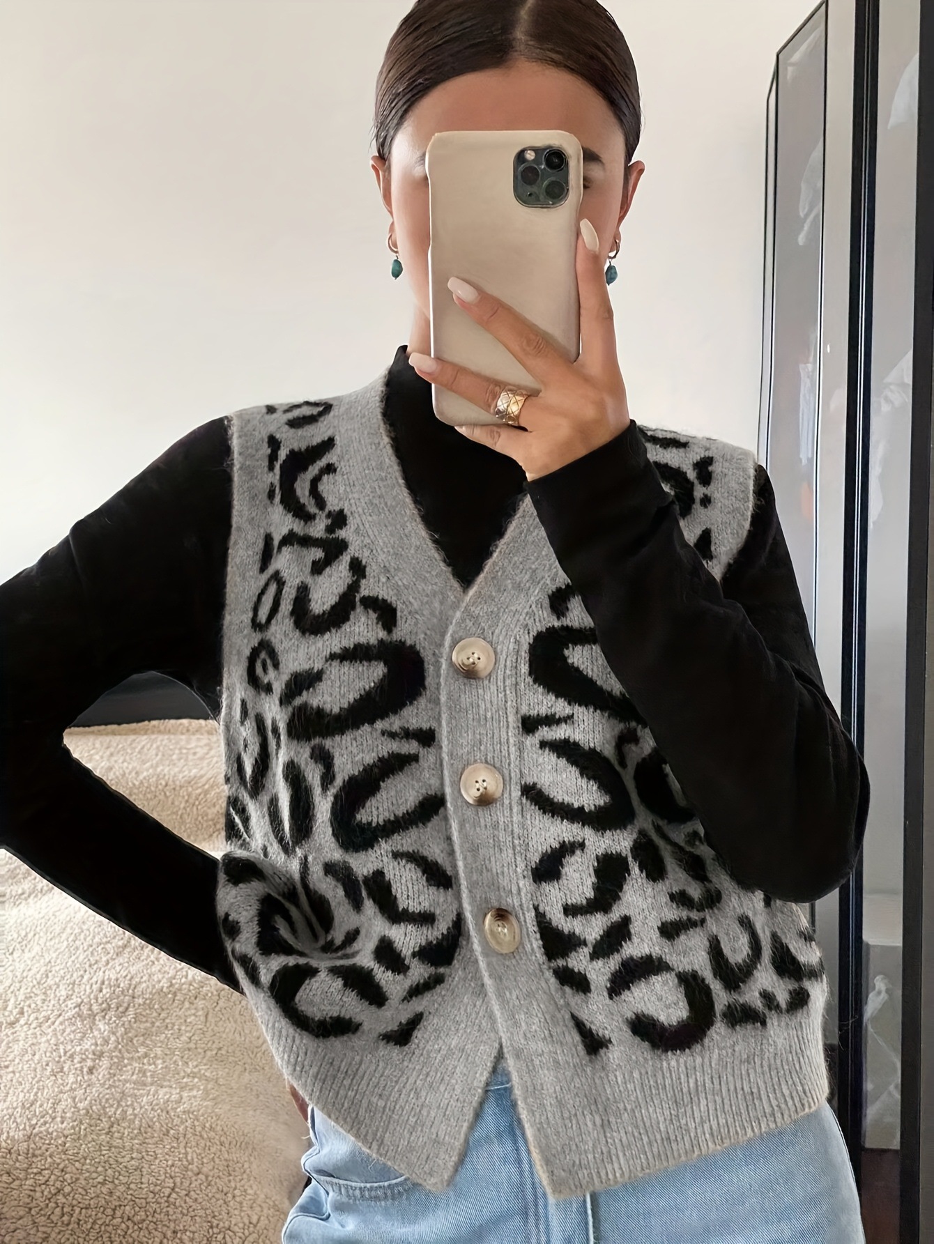V-Neck Button-Up Knit Vest Sweater