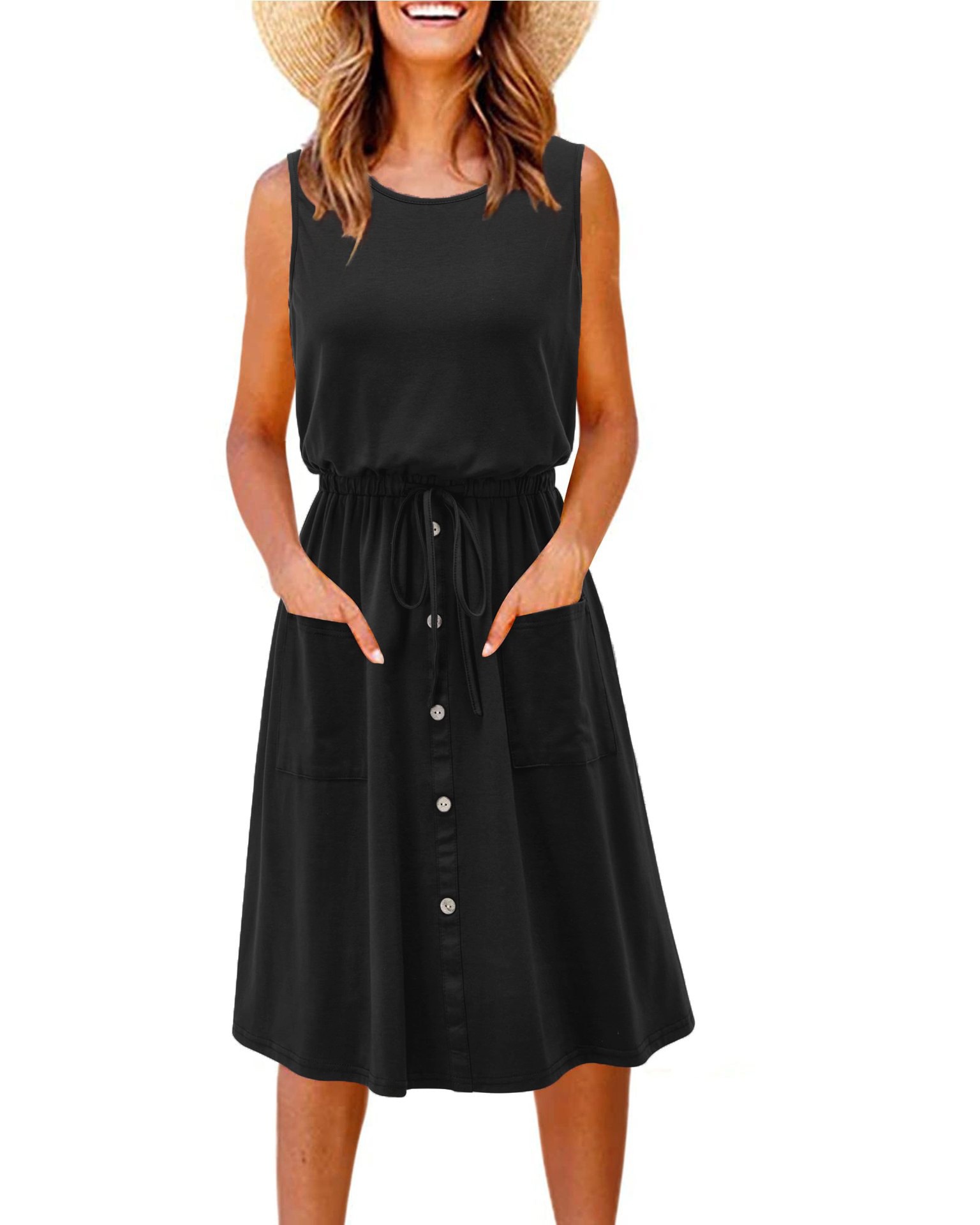 Women's Sleeveless A-Line Tank Dress Loose Fit U-Neck Pullover