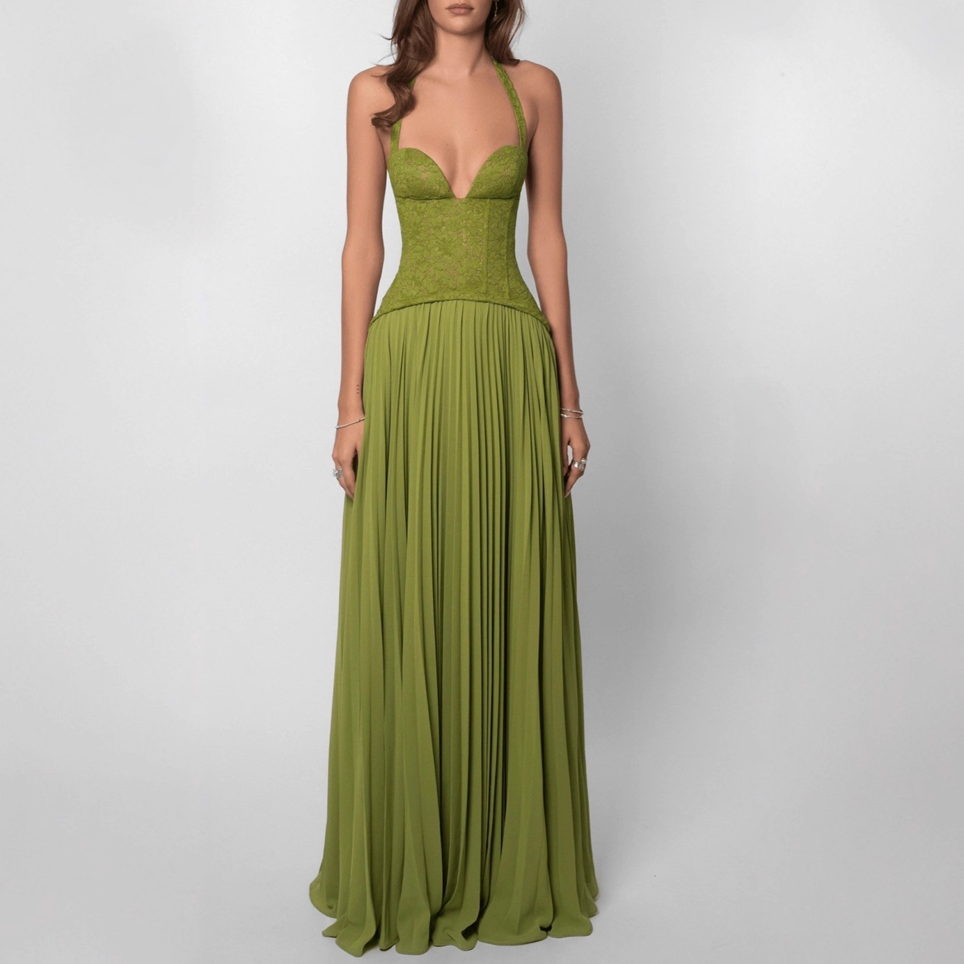 Women's Sexy Halter Backless Low-Cut Ruched Bodycon Cami Dress