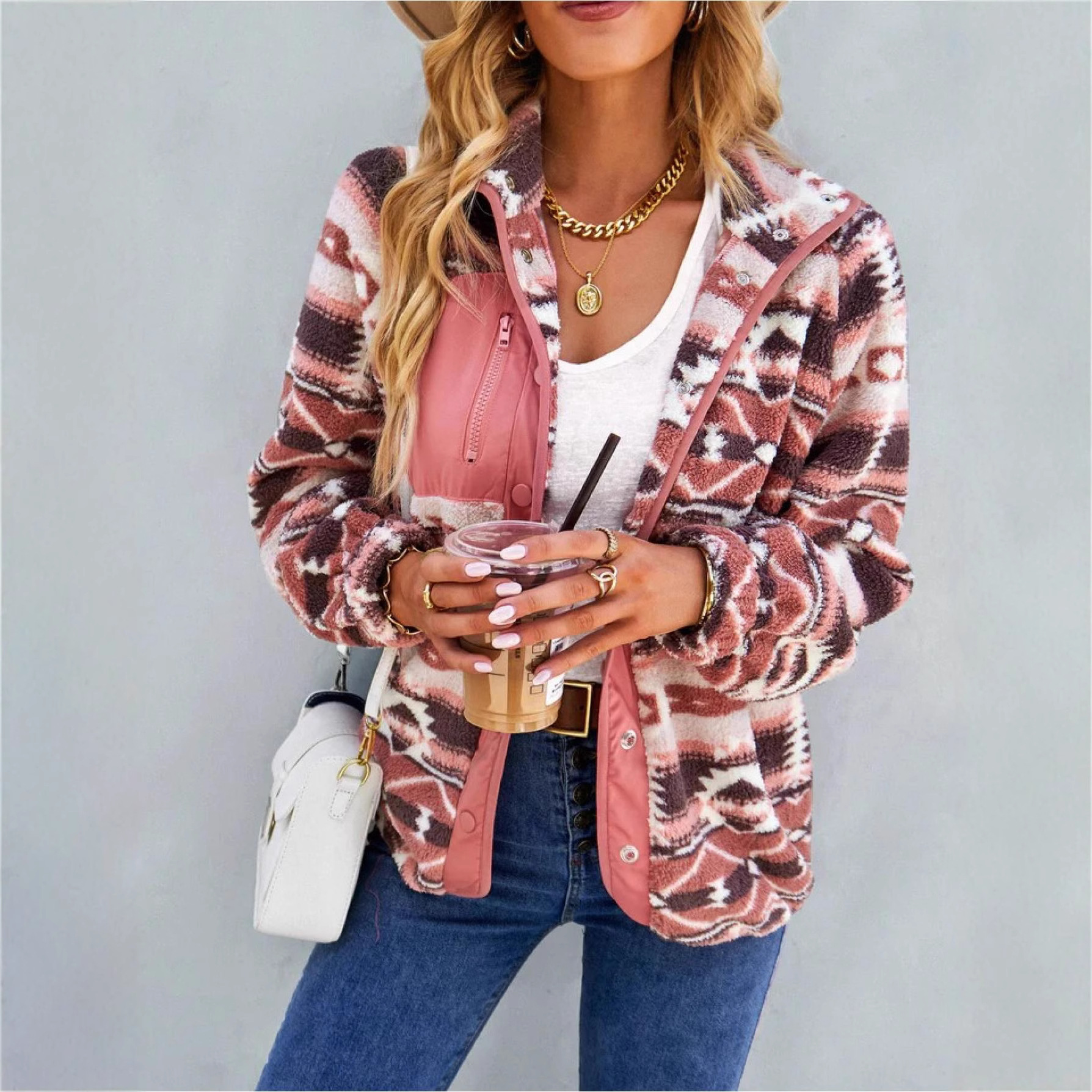 Women's Long Sleeve Printed Fleece Jacket