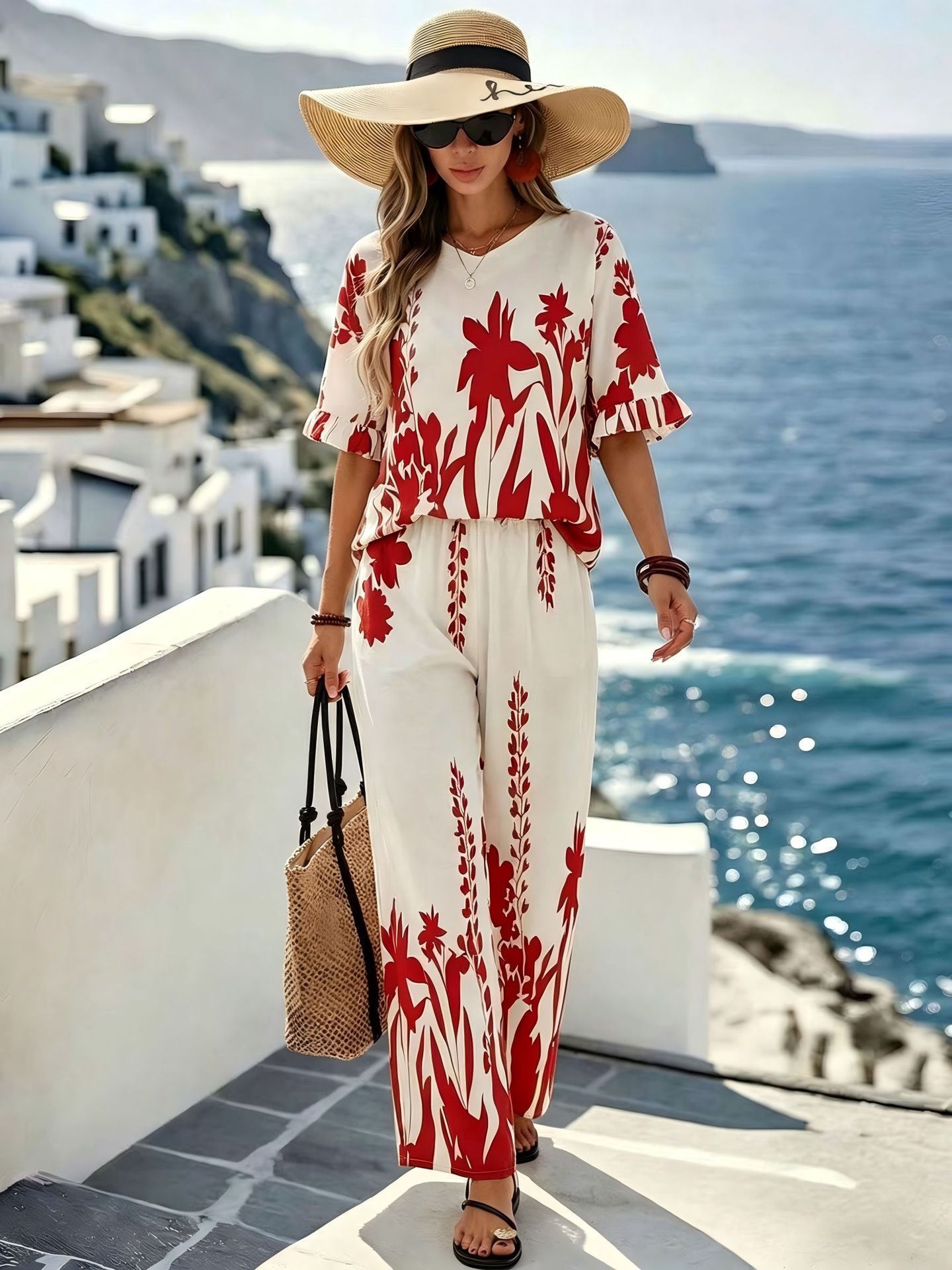 Women's Printed Summer Two-Piece Set Casual Beach Outfit