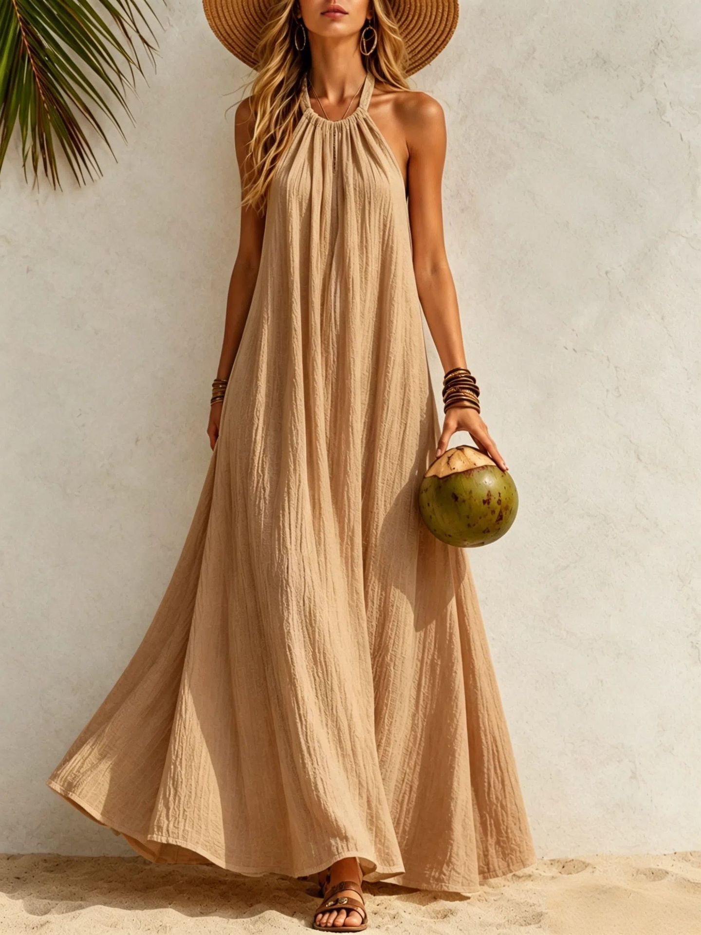 Women's Halter Neck Maxi Dress Loose A-Line Boho Beach Vacation Dress