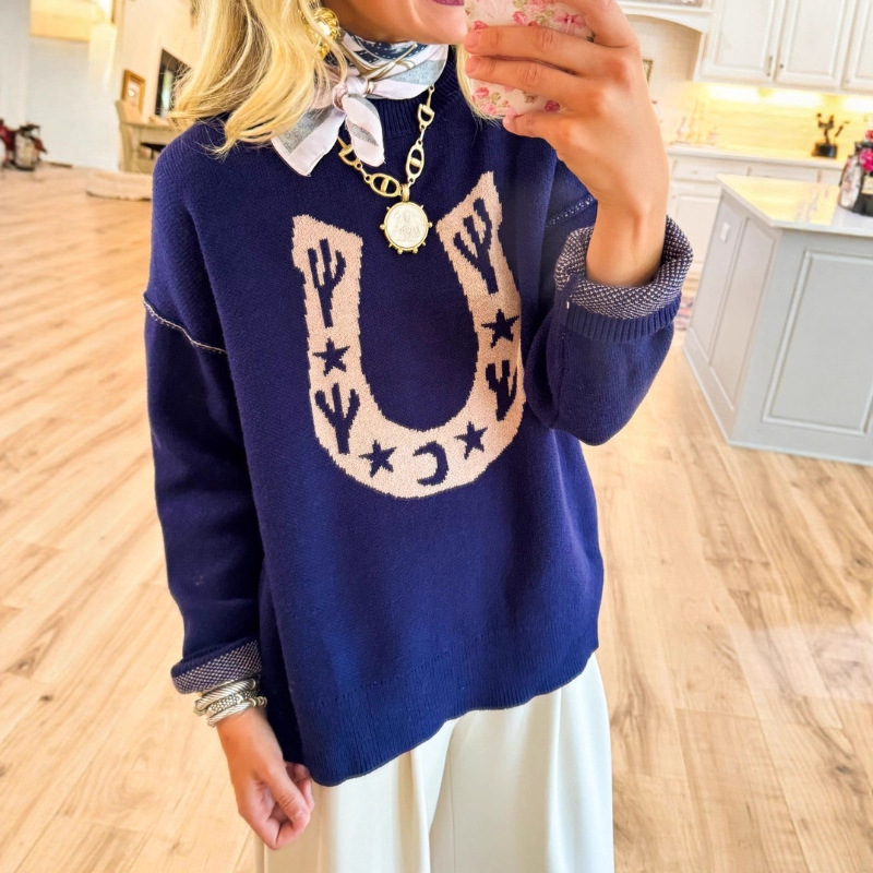 Women's Tree & Star Print Crewneck Sweatshirt
