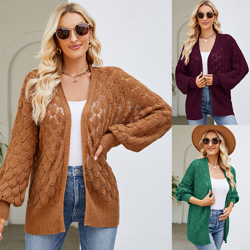 Women's Loose Open-Knit Midi Cardigan Sweater Coat