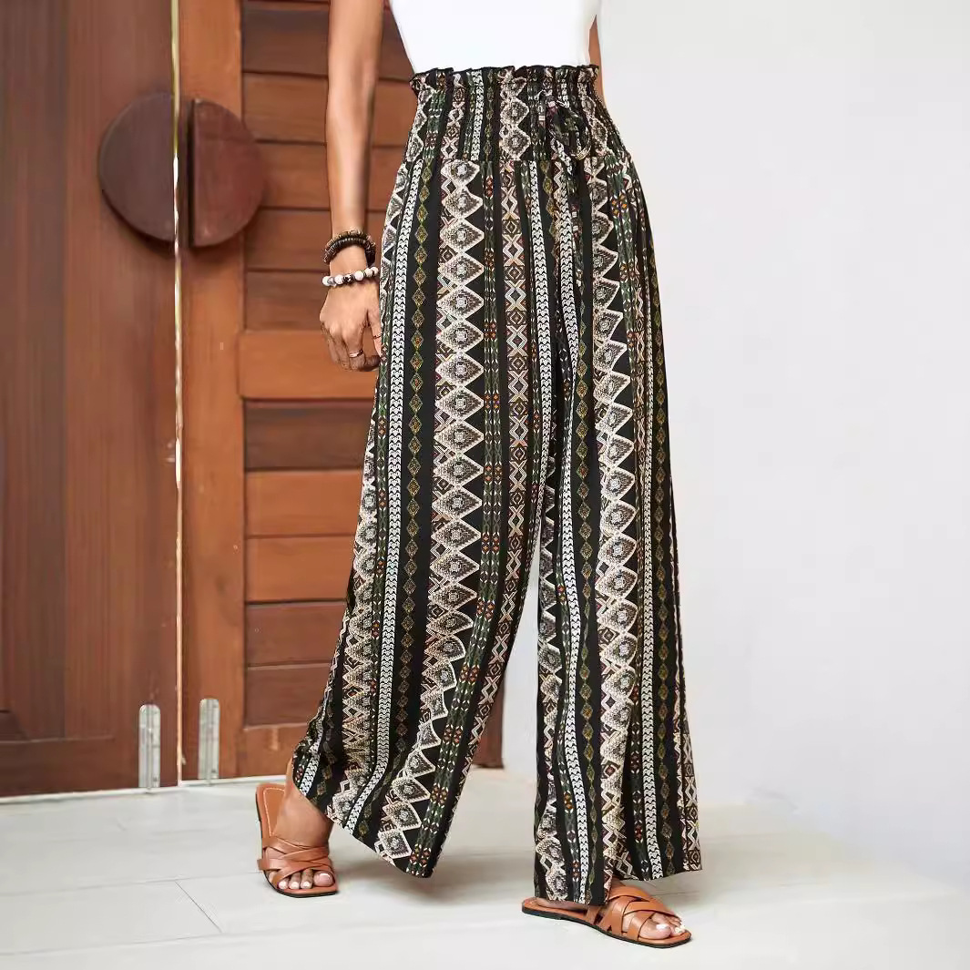 Women's High-Waist Wide-Leg Printed Pants Casual Loose Fit