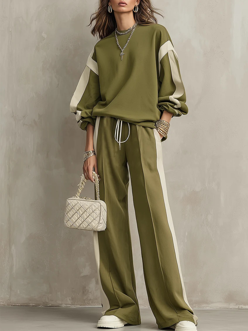 Women's Crewneck Sweatshirt & Drawstring Wide-Leg Pants Set