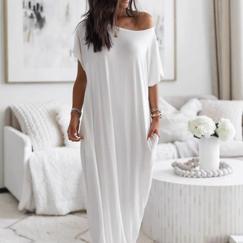Women's Solid Short-Sleeve Long Casual Dress