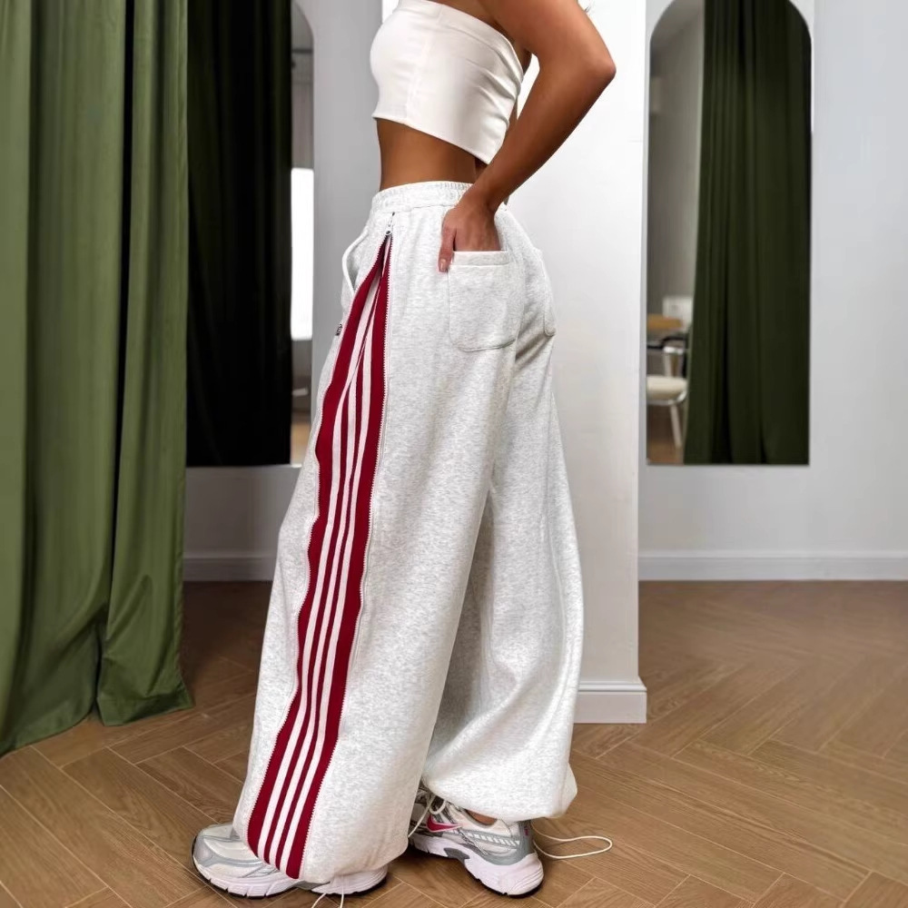 Women's American-Style Wide-Leg Jogger Pants with Drawstring