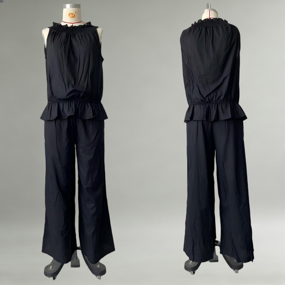Women's Sleeveless Ruffle Top & Wide-Leg Pants Set