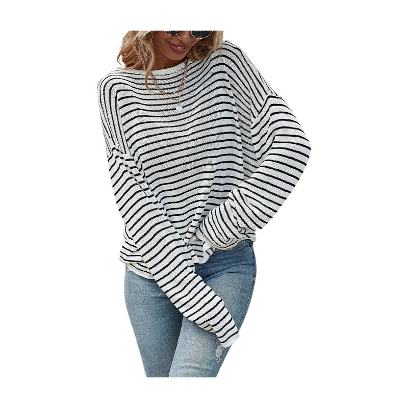 Striped Long Sleeve Open Back Knit Sweater