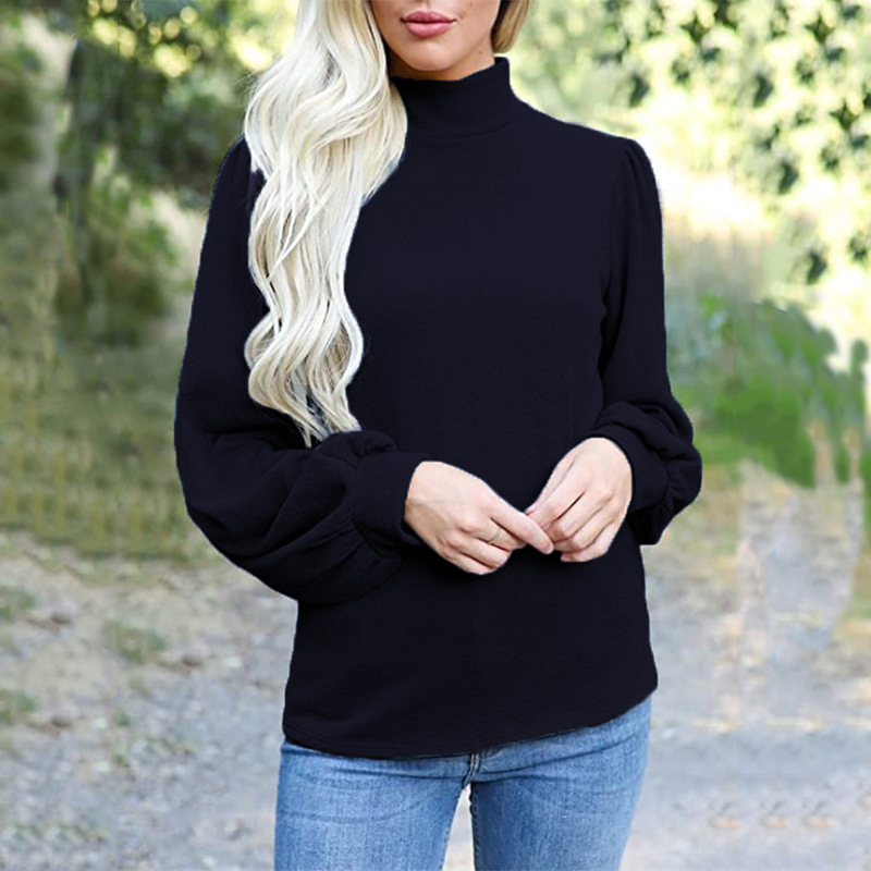 Button-Down High Neck Balloon Sleeve Loose Knit Sweater