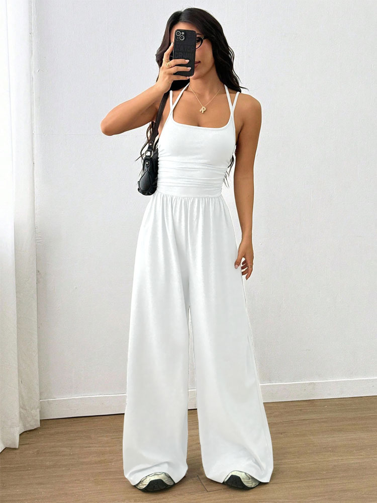 Solid Color Sleeveless Wide-Leg Jumpsuit
