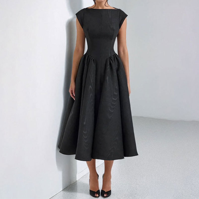 French Style Midi Dress for Women Summer Sleeveless High Waist