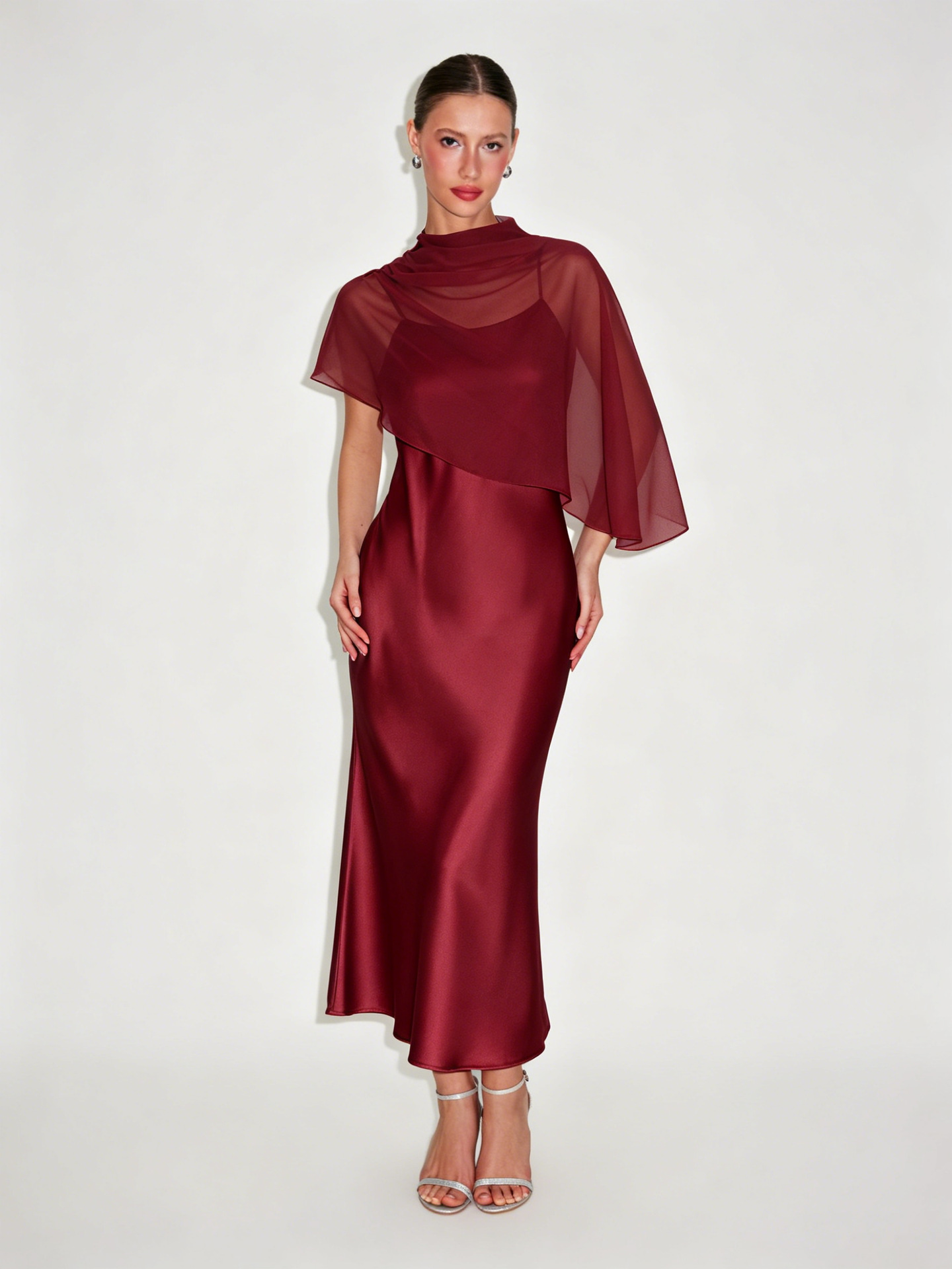 Light Luxury Cape-Style Chiffon Midi Dress Slimming Sleeveless