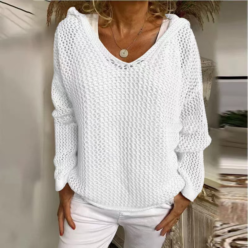 Hooded Knit Sun Protection Top Lightweight Loose Pullover