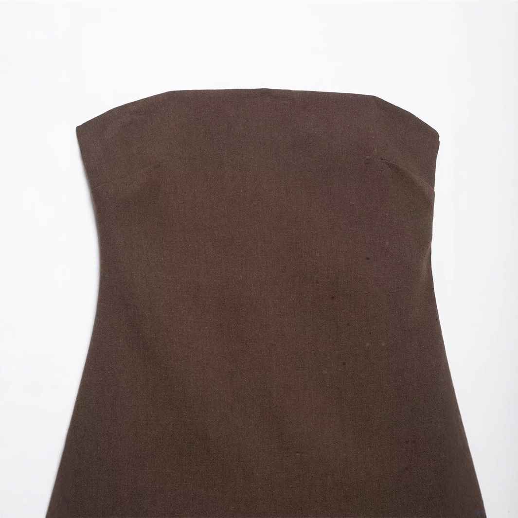Women's Strapless Mesh Bodycon Midi Dress