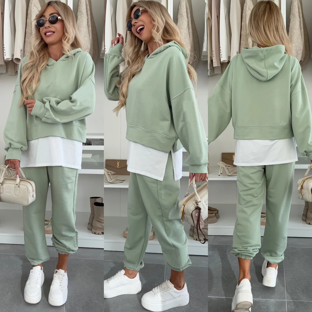 Women's Colorblock Faux-Layer Sweatshirt and Pants Set