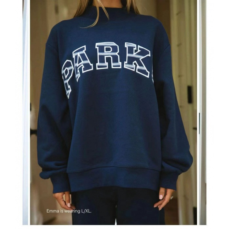 Embroidered Letter Crewneck Long-Sleeve Pullover Sweatshirt for Women