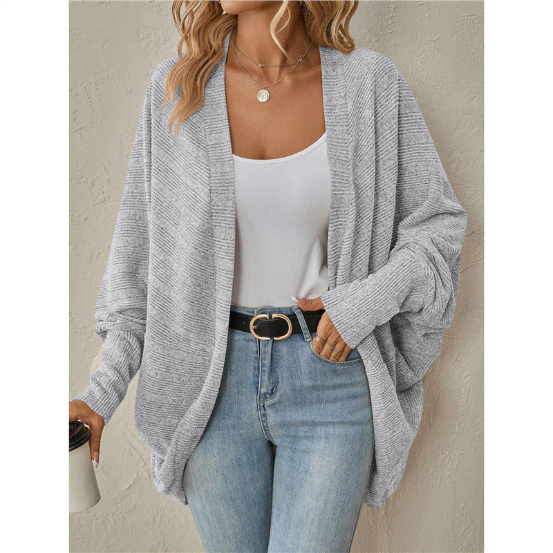 Women's Solid Color Midi Knit Cardigan V-Neck Long Sleeve