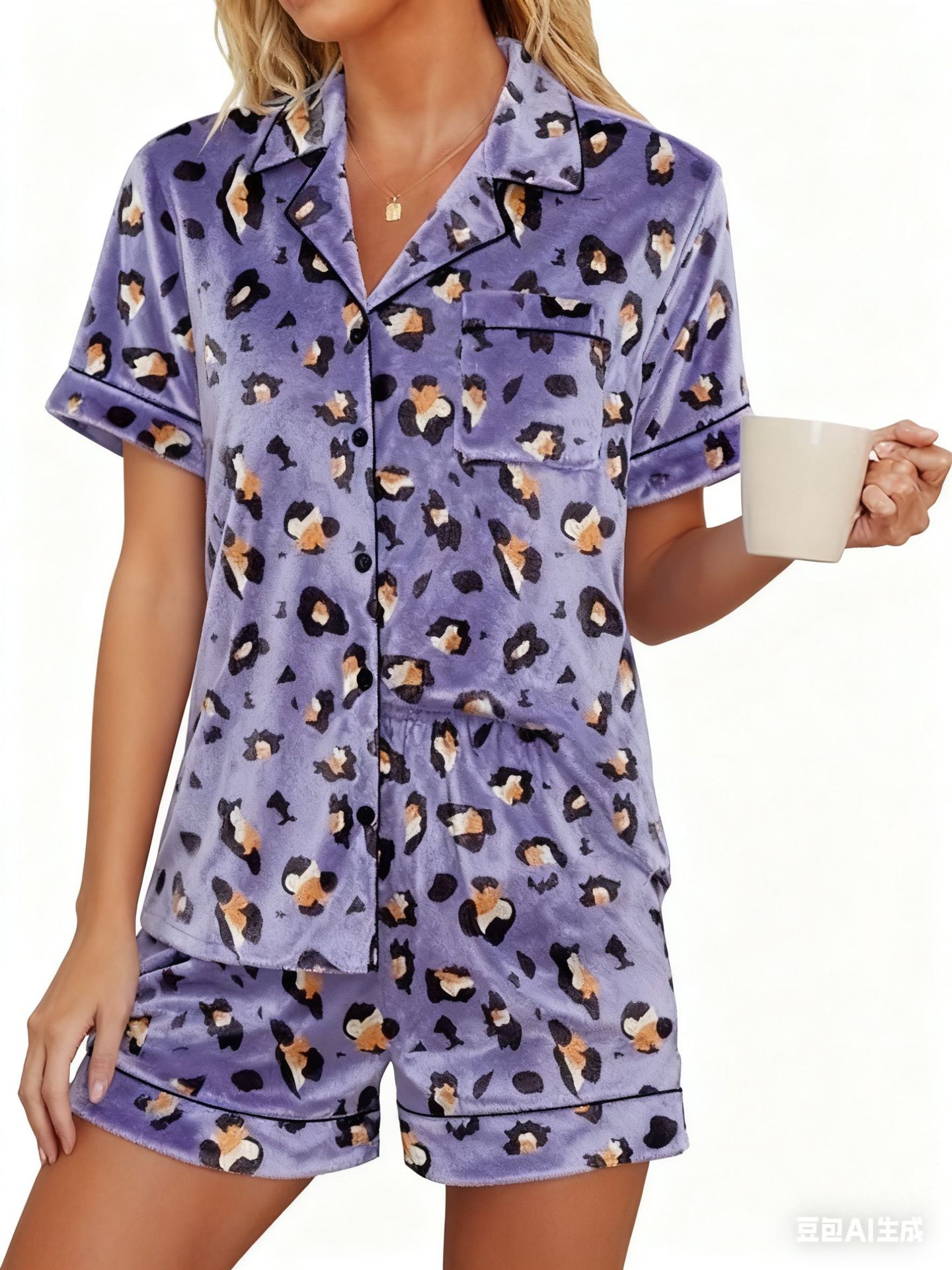 Women's Cuban Collar Floral Print Short Sleeve Shirt Set