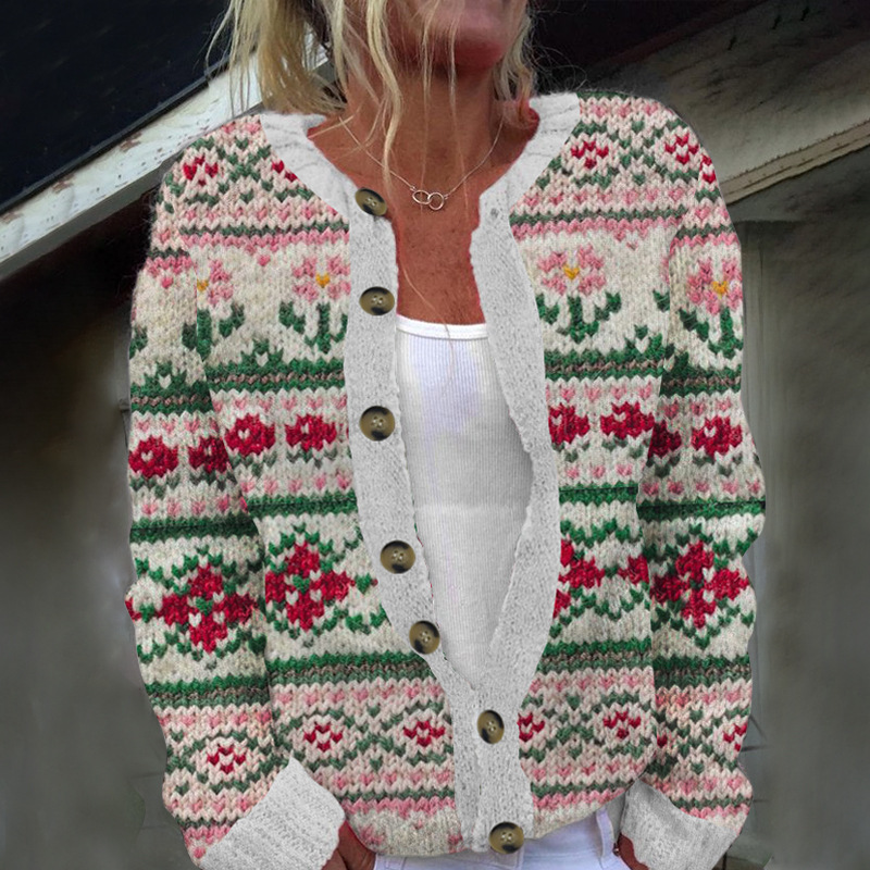 Women's Animal & Botanical Print Button-Down Cardigan
