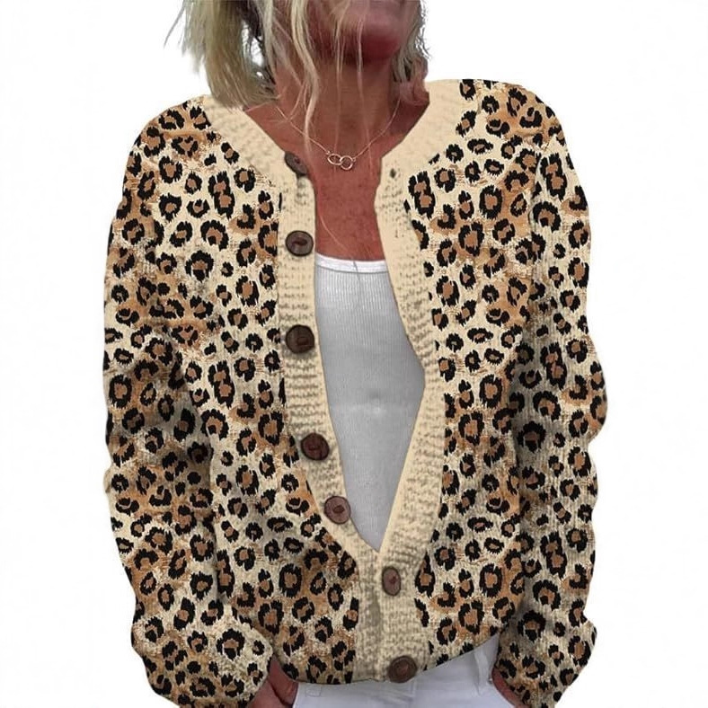 Women's Heart Print Button Cardigan Sweater