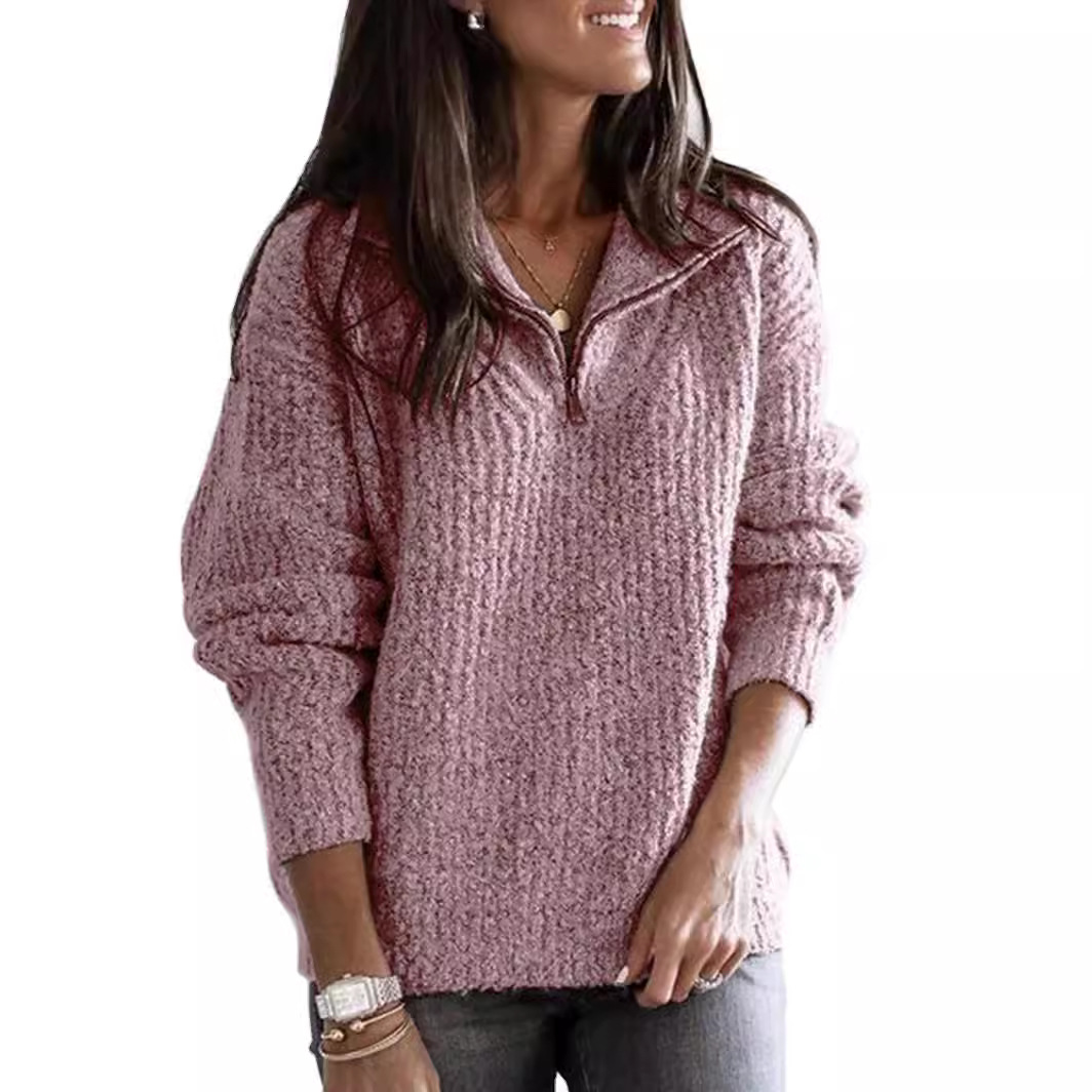 Women's Zip-Up Long-Sleeve Knit Sweater Pullover