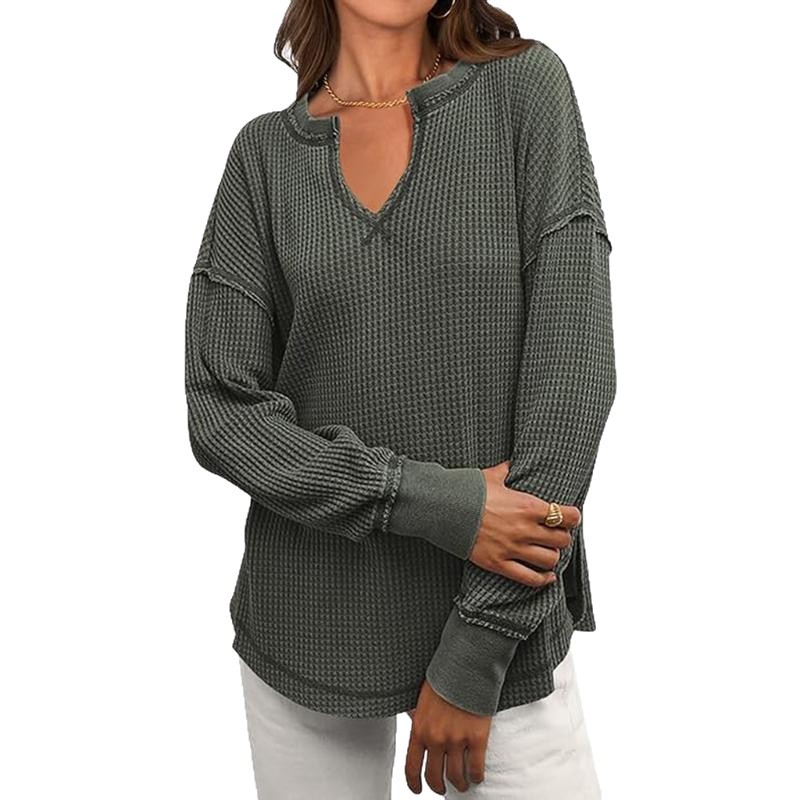 Women's Waffle Knit V-Neck Long Sleeve Cardigan