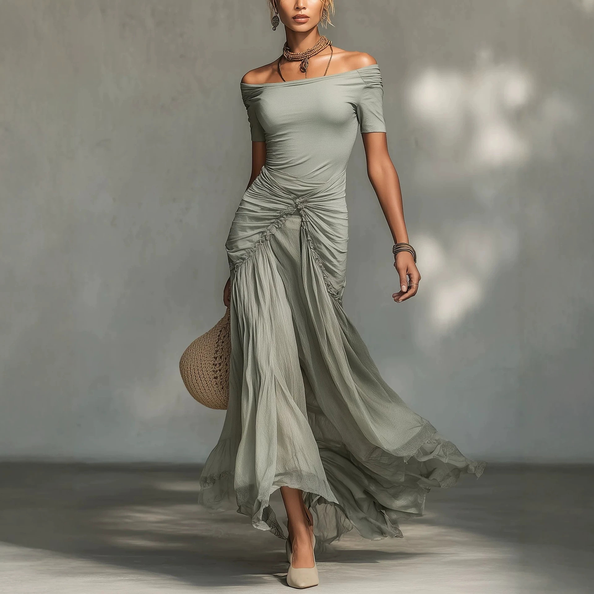 Women's Off-Shoulder Ruched Asymmetric High-Waist Bodycon Dress