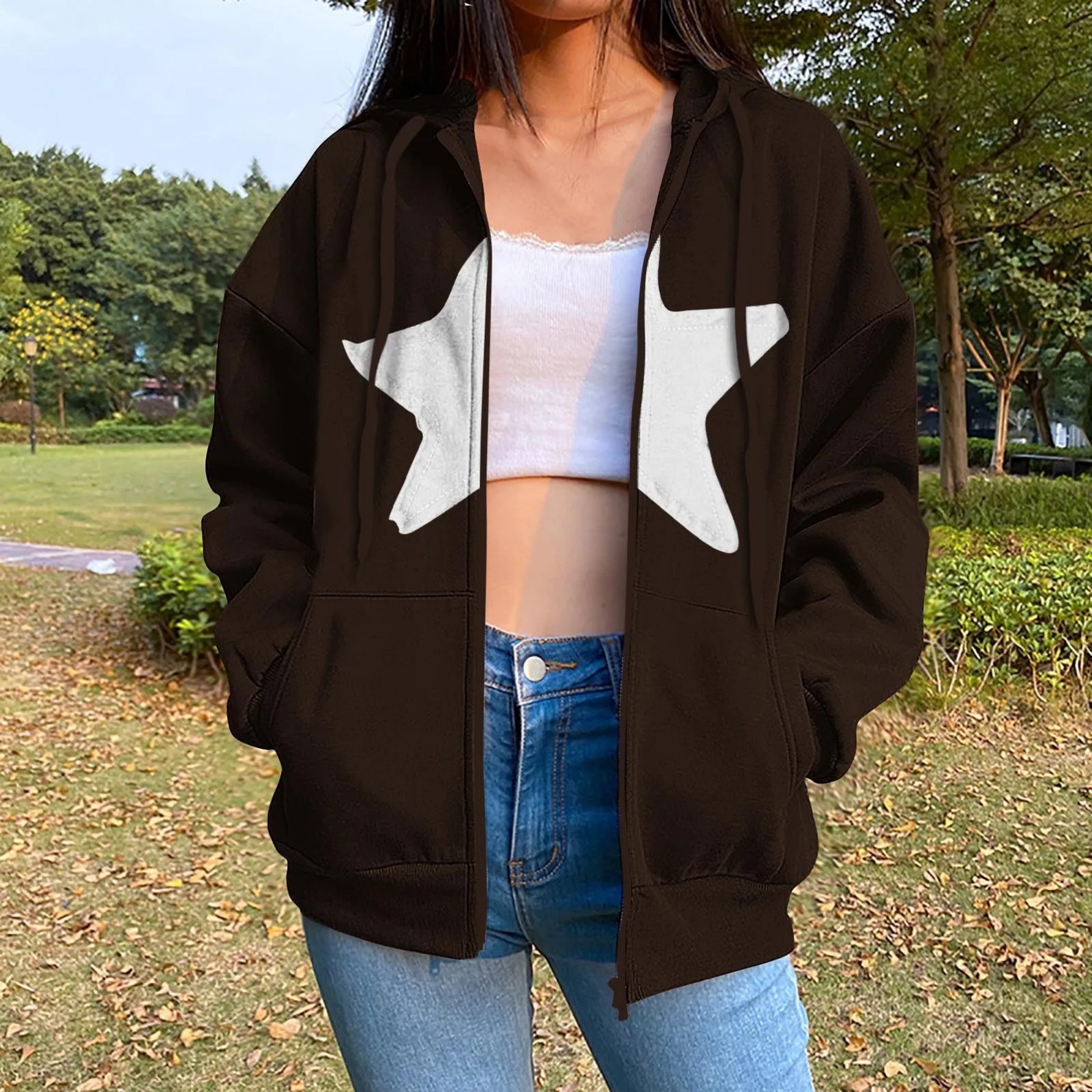 Women's Star Print Zip-Up Hoodie