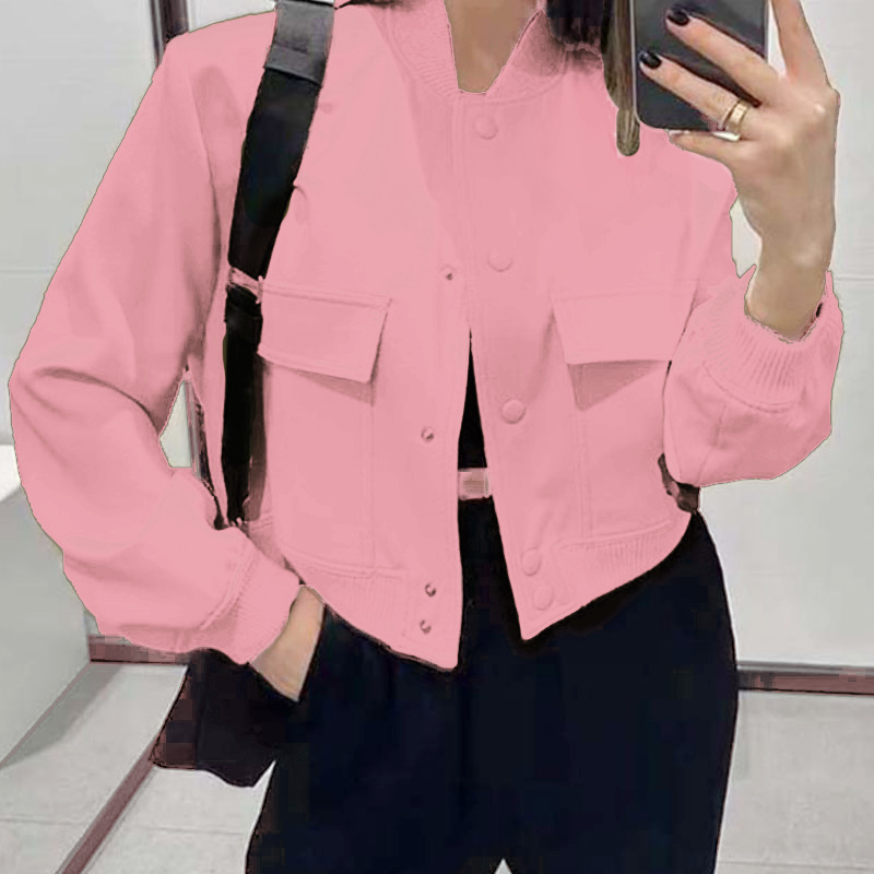 Women's Round Neck Single-Breasted Solid Color Long-Sleeve Jacket