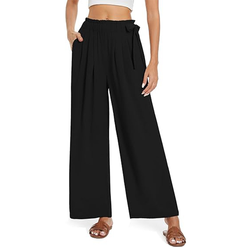 High-Waisted Wide-Leg Paperbag Pants with Pockets