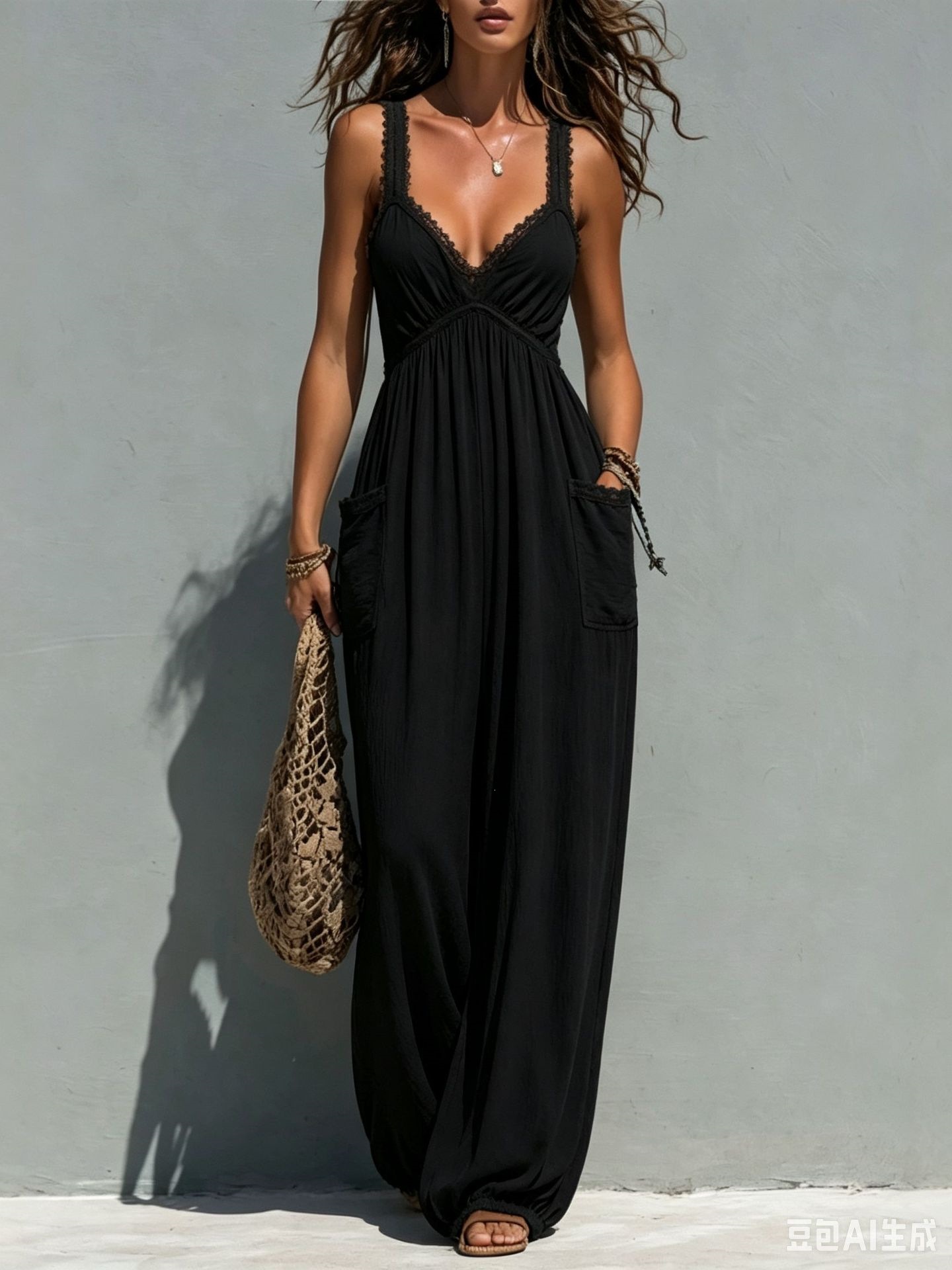 Women's Solid Color Sleeveless Wide-Leg Jumpsuit