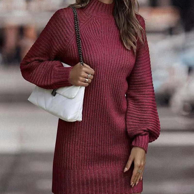 Women's French Style Slim-Fit Long Knit Sweater Dress