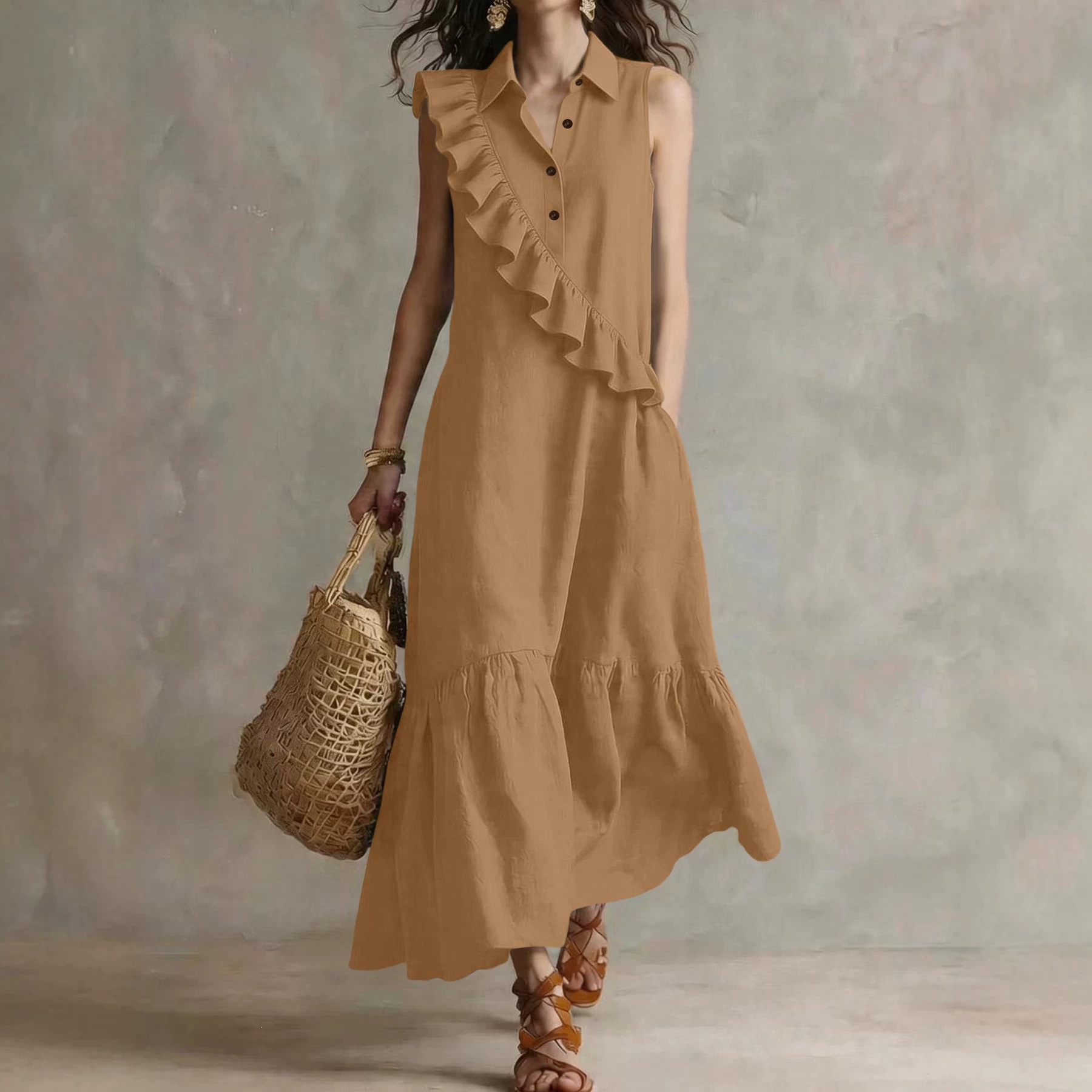 Sleeveless Blazer-Collar Midi Dress