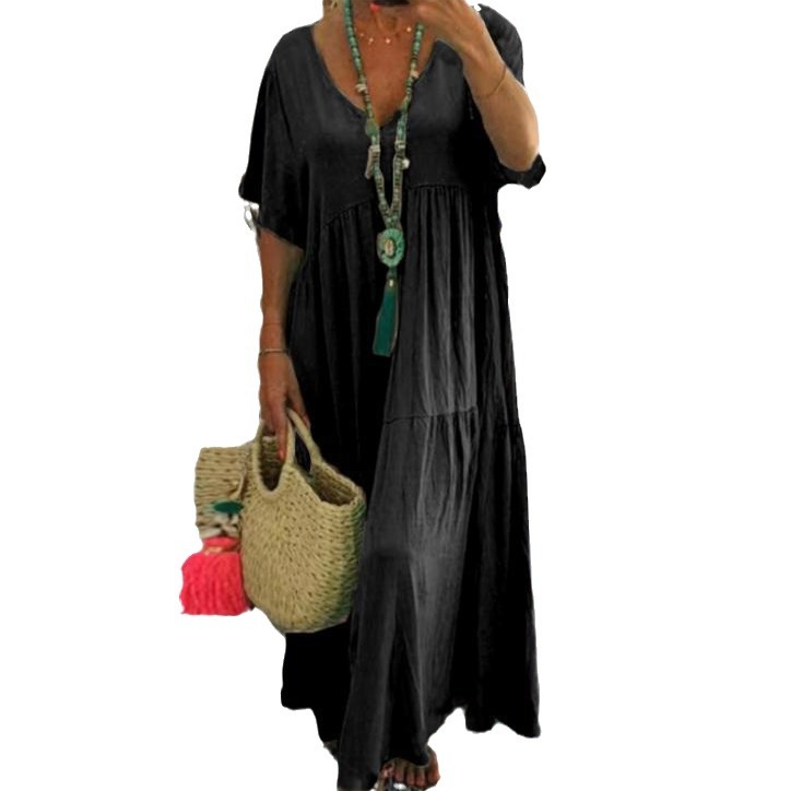 V-Neck Asymmetrical Hem Long Flowy Dress