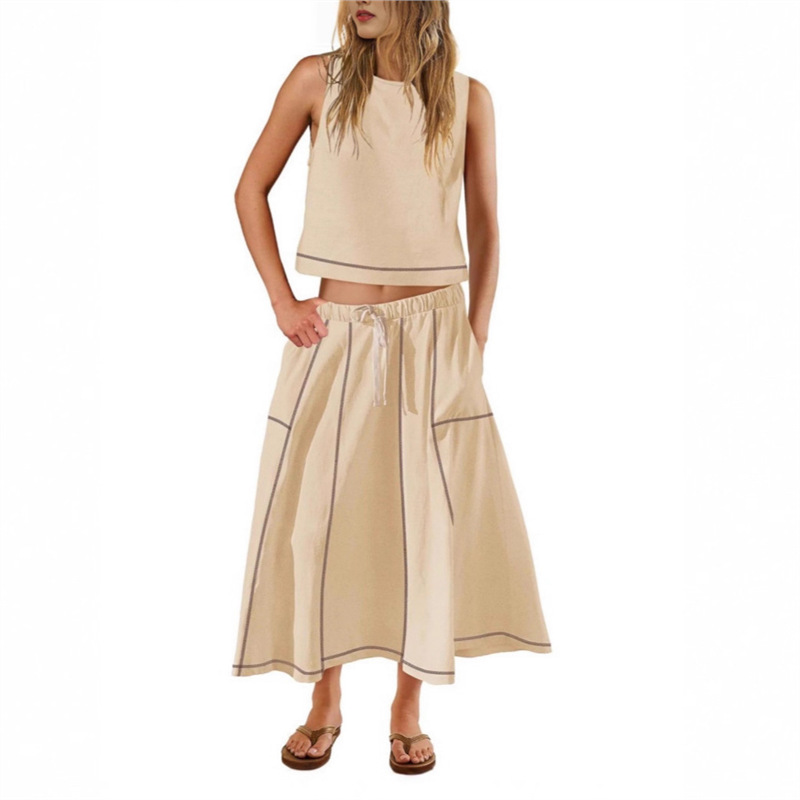 Women's Sleeveless Tank Top and Midi Skirt Two-Piece Set Colorblock