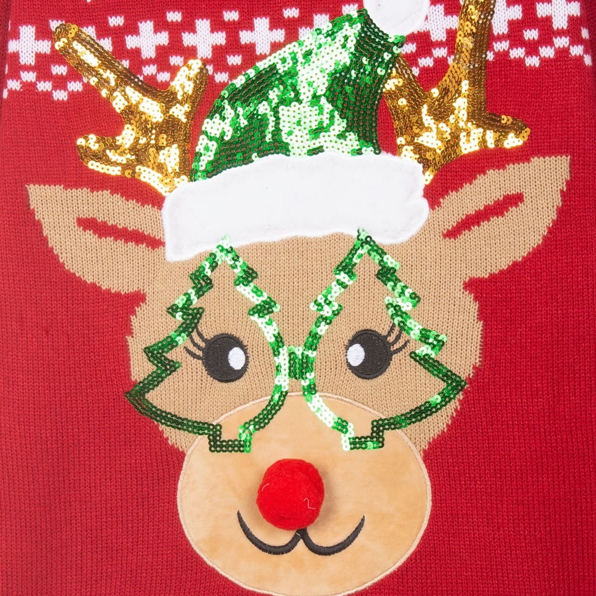 Snowflake Sequin Knit Sweater Round Neck Long Sleeve Pullover