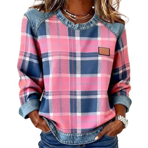 Women's Plaid Badge Print Casual Sweatshirt