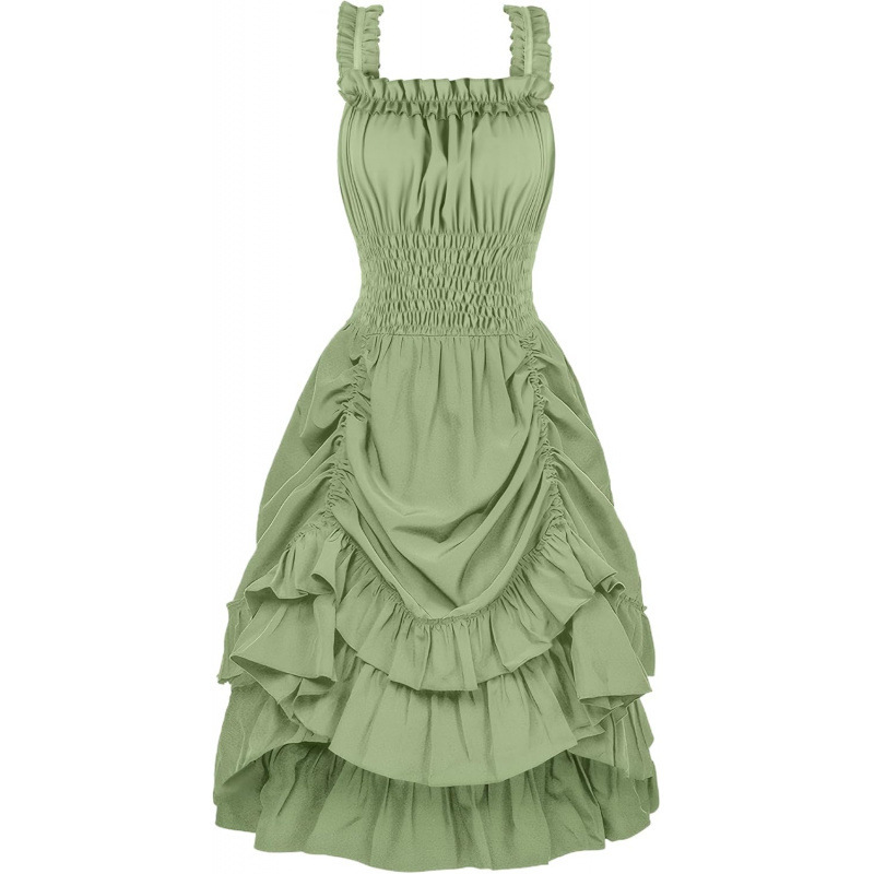 Women's Sleeveless Ruffle Dress with Pleated A-Line Silhouette