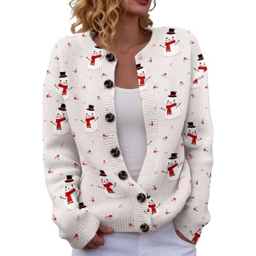 Women's Snowflake Reindeer Antler Print Button Cardigan Sweater